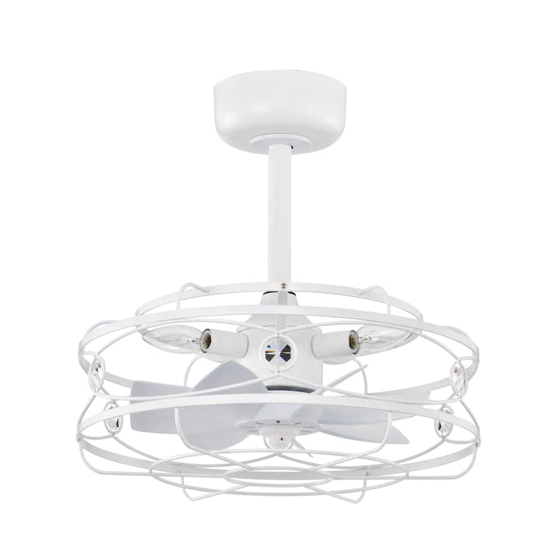 White Caged Lighted Ceiling Fan Fandelier 7-Blade Remote Control