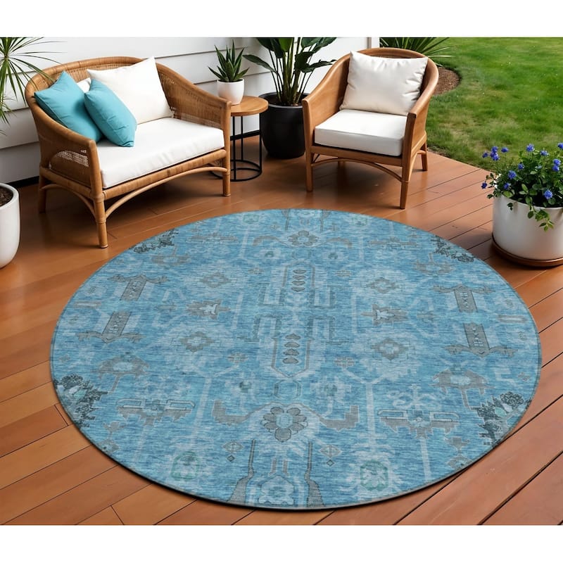 HomeRoots Oriental Traditional Rectangle Outdoor Rug - 8' Round