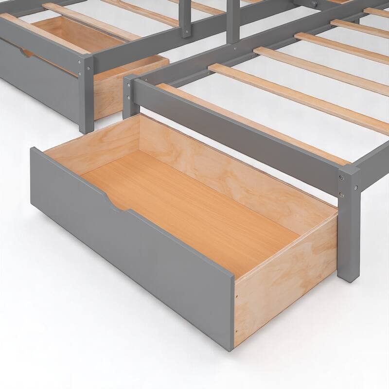 Wood Triple Bunk Bed Full Over Twin and Twin with Storage Drawers and Staircase, 600 lbs Capacity Top