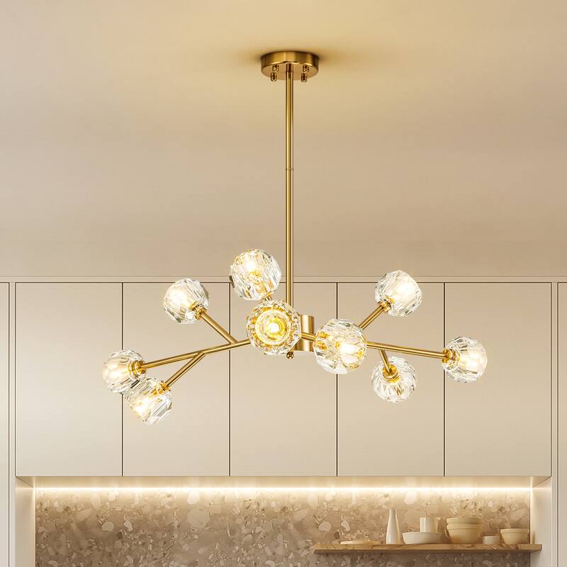 9/15/18-Light Modern Glam Gold Large Sputnik Cluster Crystal Globe Chandelier with Crystal Globe Shade