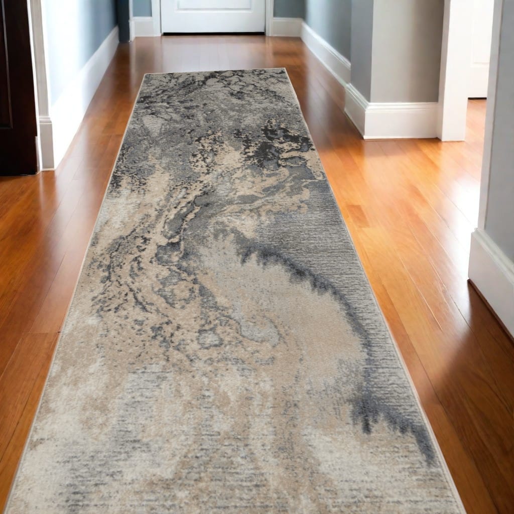 HomeRoots Abstract Modern Runner Area Rug - 144.00 in. x 26.00 in. x 0.50 in.