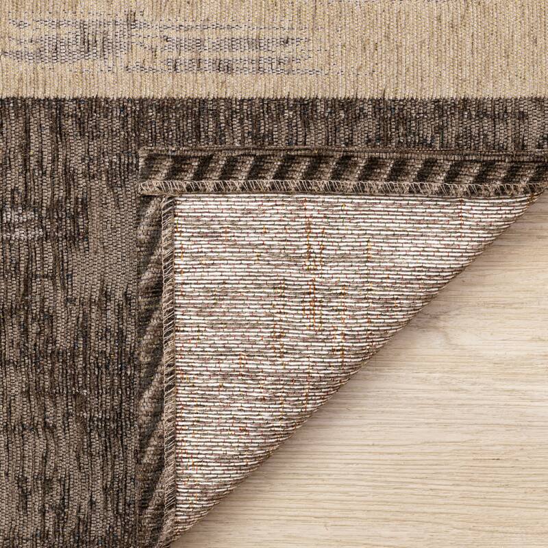 Kylie Collection - Distressed Brush Strokes Brown Black Area Rug