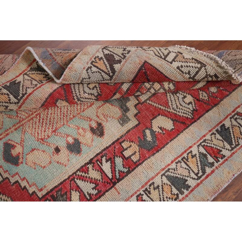 Red Hamedan Persian Vintage Runner Rug Hand-Knotted Wool Carpet - 3'3" x 10'3"