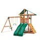 preview thumbnail 1 of 9, Gorilla Playsets Avalon Wood Swing Set with Vinyl Canopy Roof and Dual Slides - Amber
