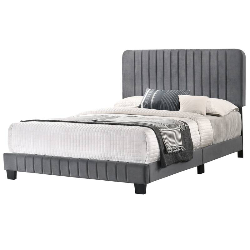 Upholstered Tufted King Panel Bed - 86" - Gray