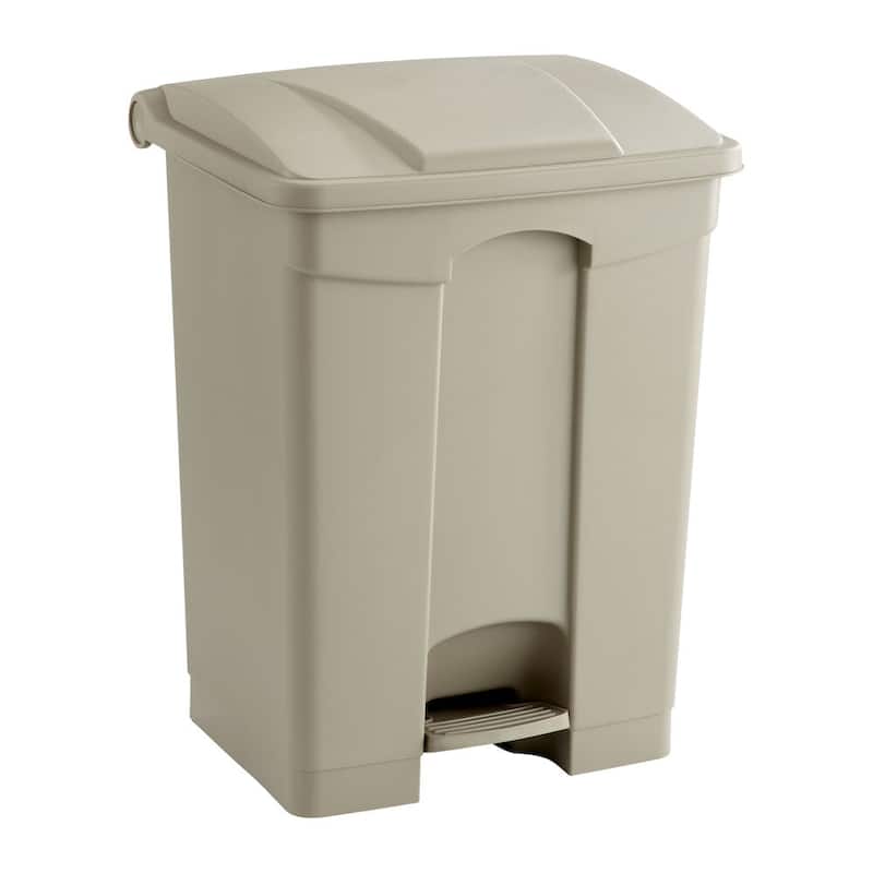 17 Gallon Step-On Trash Can, Large Plastic Garbage Can - Tan