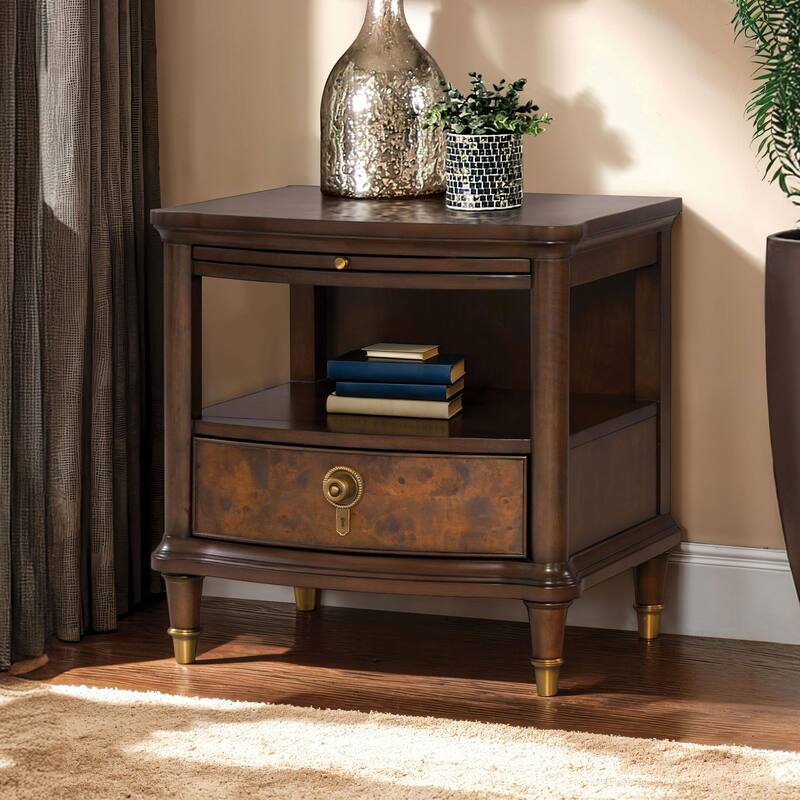 Furniture of America Prylen Modern Dark Cherry 1-Shelf & 1-Drawer End Table with LED Light and Pull-out Tray - Dark Cherry