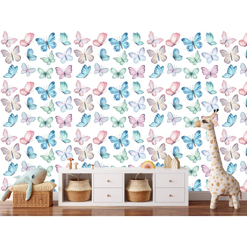 Watercolored Nursery Butterflies Peel and Stick Wallpaper