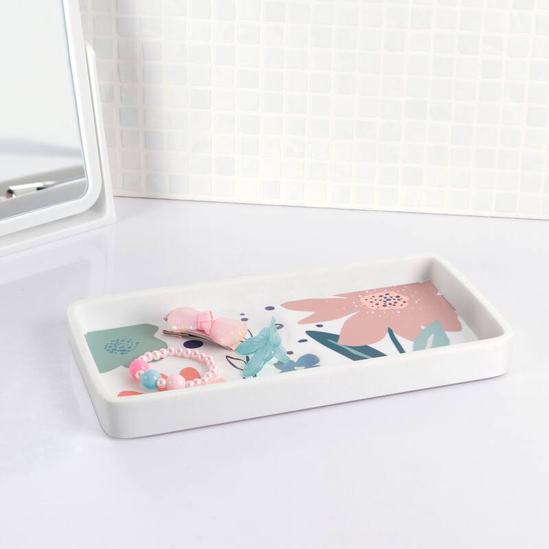 Summer Flower Tray - White/Multi - Vanity Tray