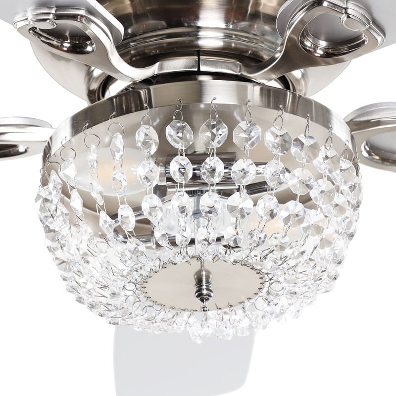 48-inch Flush Mount Crystal Ceiling Fan with Light and Remote Control