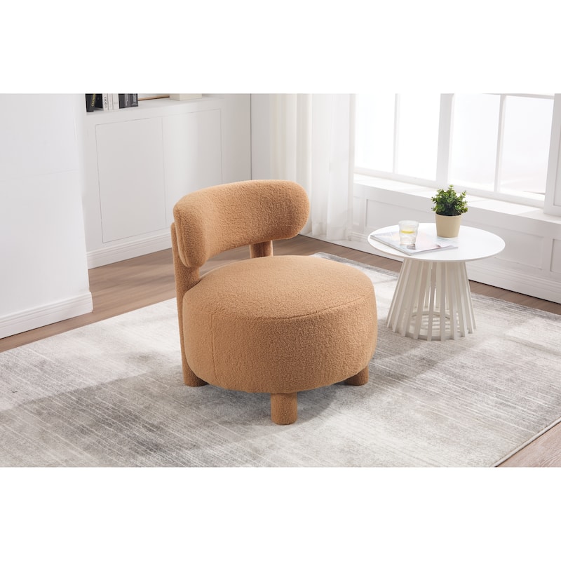 Teddy Fabric Armless Accent Chair, Upholstered Lounge Reading Chair, Side Chair with Curved Backrest & Solid Wood Legs