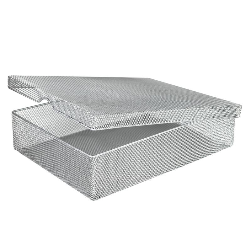 Hinged Mesh Storage Box, School Supply, Office Desktop Organizer, 2307 - Medium - Set of 1