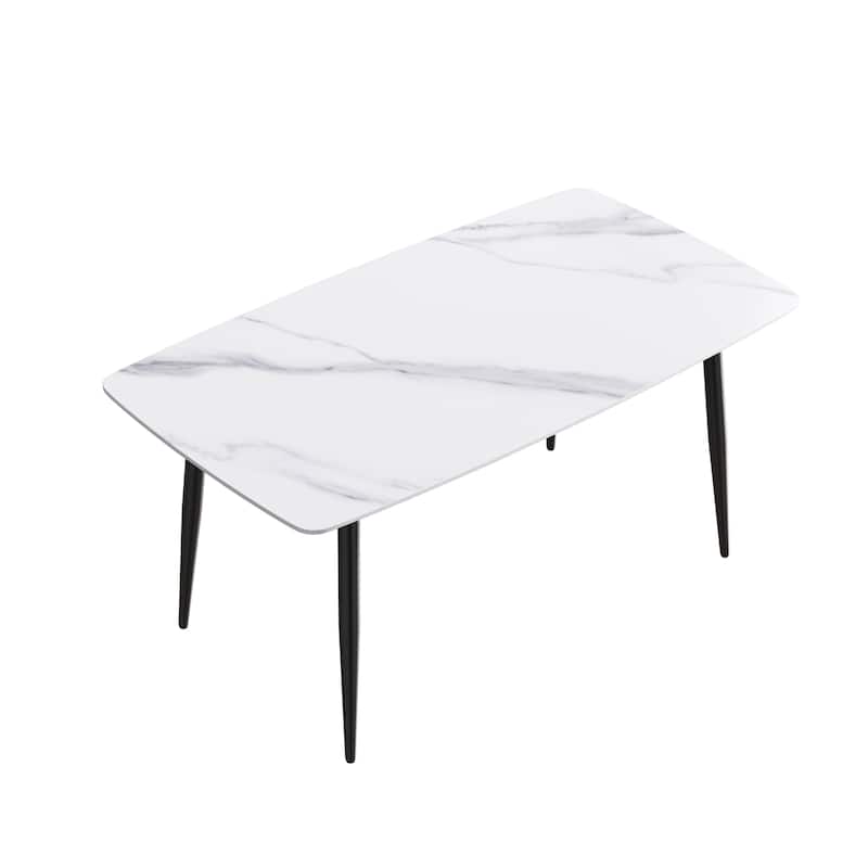 71"Modern White Dining Table for 6, Sintered Stone Tabletop Kitchen Table