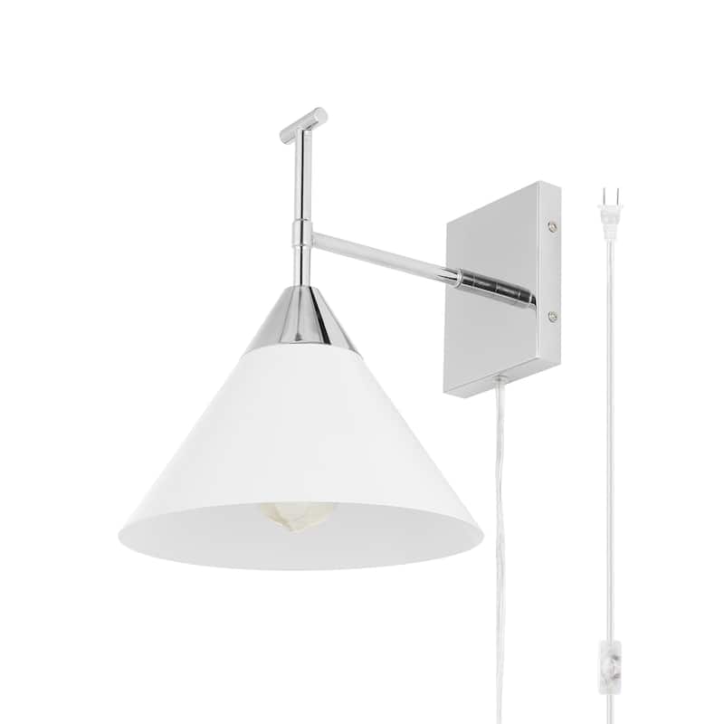 SAFAVIEH Carline 13-inch Plug-In Wall Sconce with LED Bulb - 9.5 In. W x 12.5 D In. x 12 In. H - 10Wx13Dx12H - Chrome/White