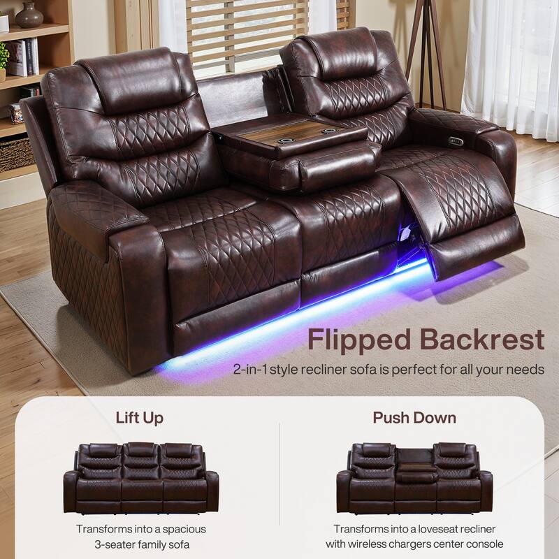 Breathing Leather 3-Piece Couch Recliner Sofa Set for Living Room