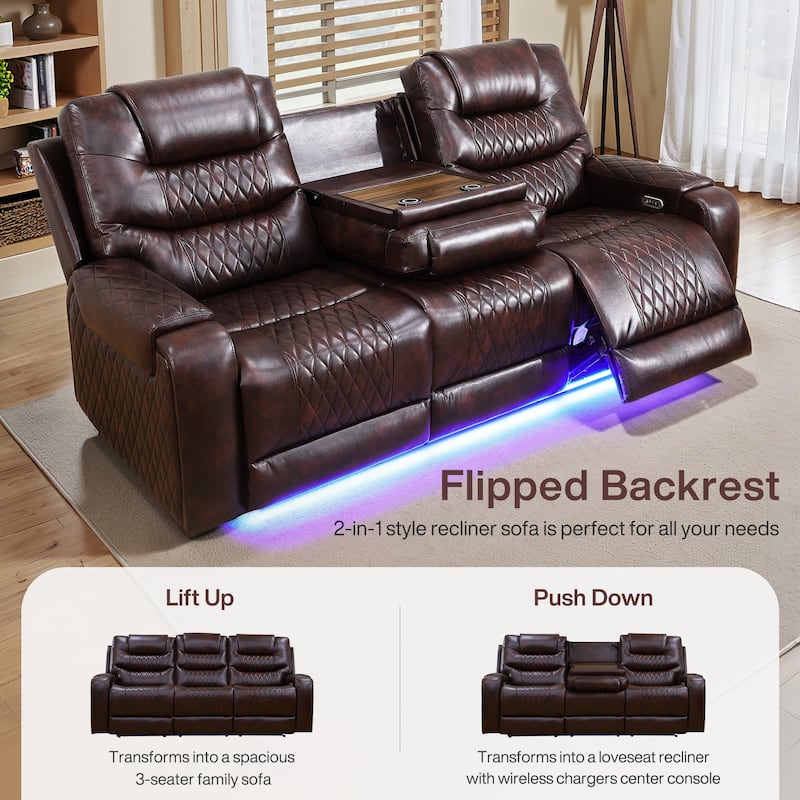 Breathing Leather 3-Piece Living Room Couch Recliner Sofa Set