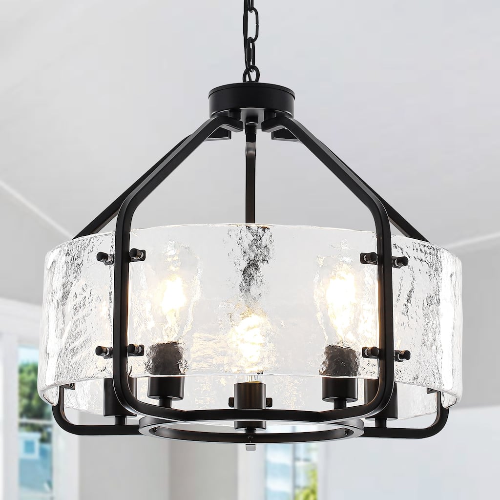 Modern Black 5-Light Clear Glass Pendant Light for Dining Room Kitchen Island