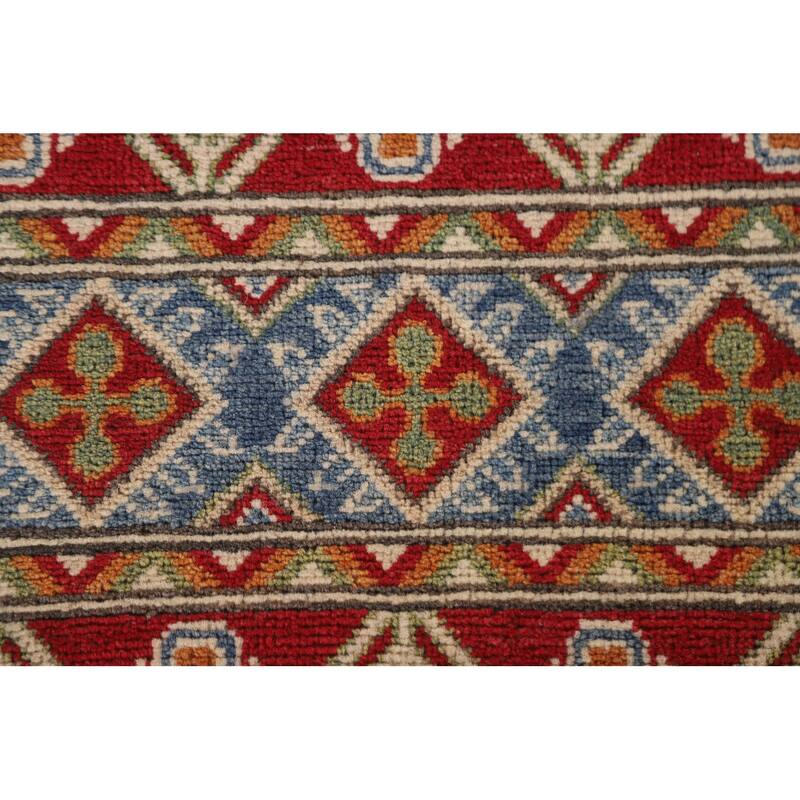 Hand Knotted Oriental 100% Wool Carpet Traditional All-Over Multi-Colored Kazak Runner Rug - 13' 10'' X 2' 6''