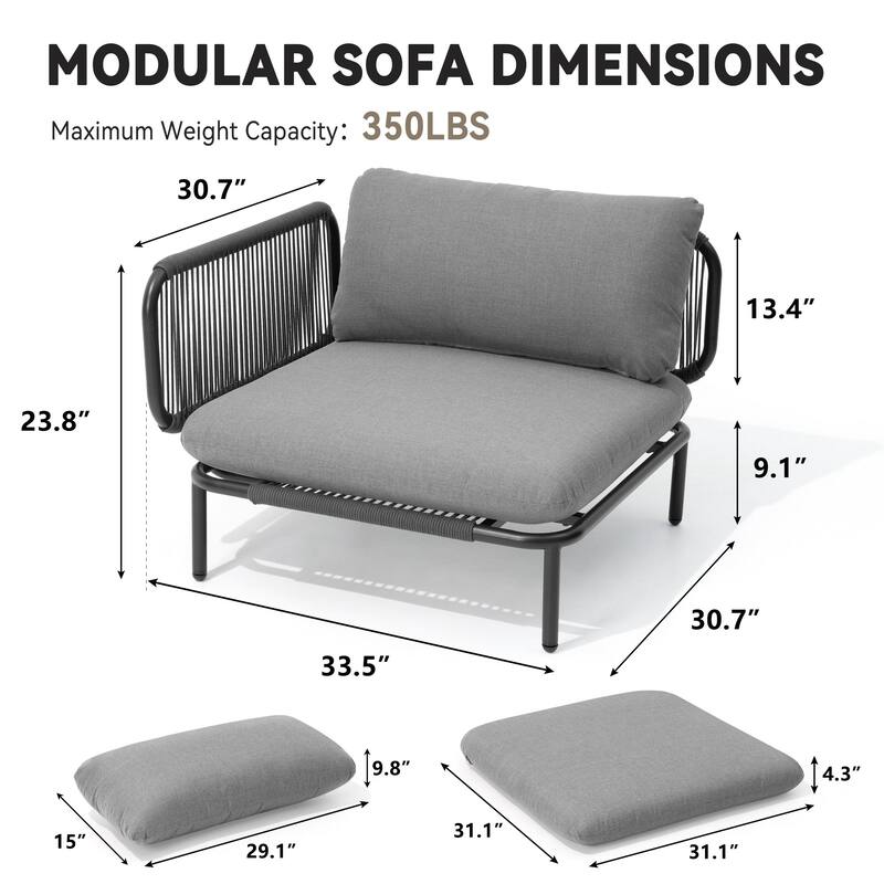 Outdoor Cushioned Sectional Sofa Chat Set Patio Furniture Conversation Set, Free Combination