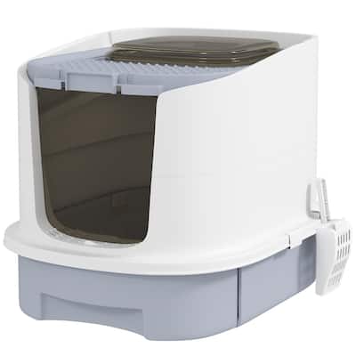 Covered Cat Litter Box with Removable Drawer and Odor Control Bags Top Exit Design for Cats