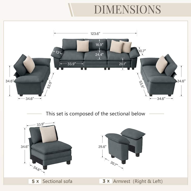 MAISON ARTS Chenille & Corduroy Modular Sectional Sofa Set, Comfy 5/6/7-Seat Living Room Couch with 3-Seater or Loveseat