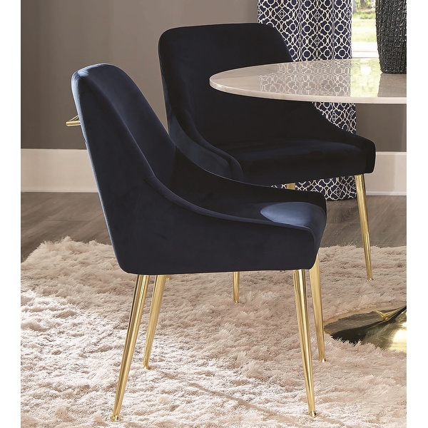 Modern Classic Design Blue Velvet and Brass Legs Dining Chairs
