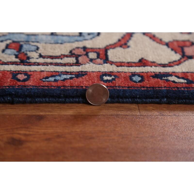 Red/ Ivory/ Blue Heriz Serapi Turkish Area Rug Handmade Wool Carpet - 9'0" x 12'0"