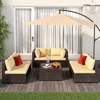 7-Pieces Outdoor PE Garden Furniture Wicker Rattan Patio Furniture Wicker Sectional Conversion Set