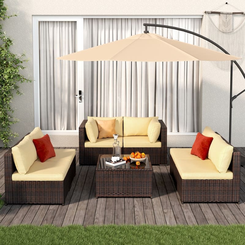 7-Pieces Outdoor PE Garden Furniture Wicker Rattan Patio Furniture Wicker Sectional Conversion Set