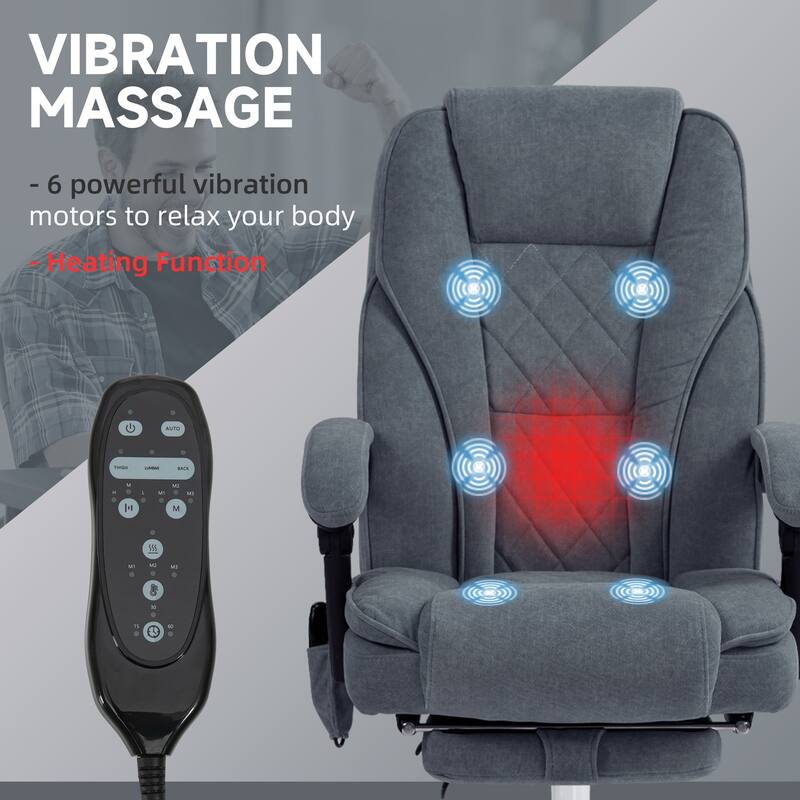 Reclining Computer Chair Massage Office Chair with Footrest, Swivel Desk Chair Leisure Chair with Heat