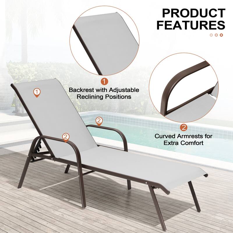 Outdoor Patio Lounger Adjustable Chaise Lounge Chairs with Arms (Set of 2/4)