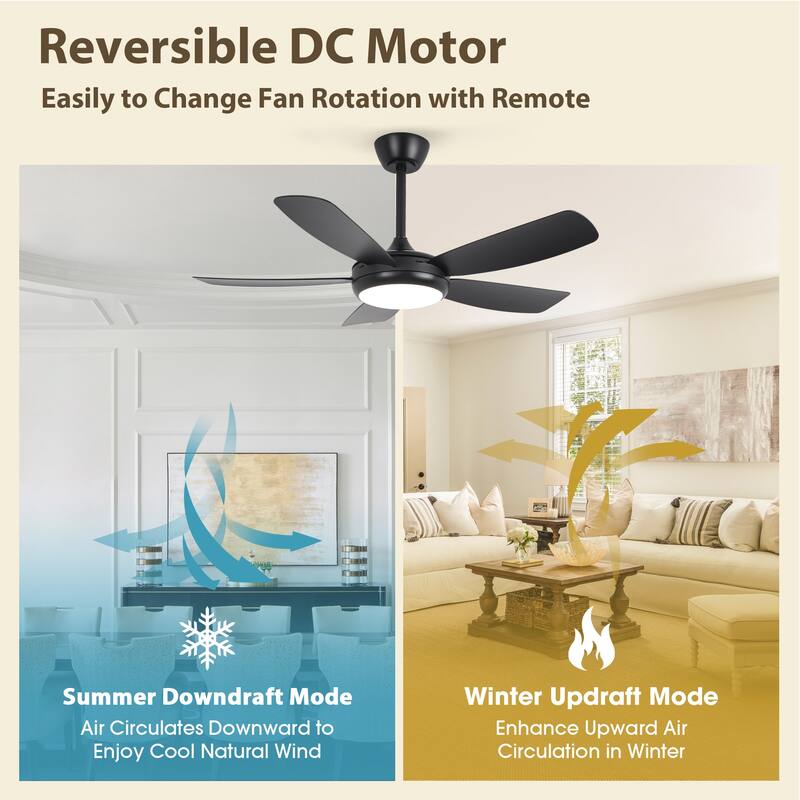 42" Modern Black Stepless Dimming LED Easy Installation 5-Blades Ceiling Fan with Light and Remote