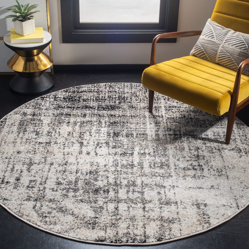 SAFAVIEH Adirondack Lida Modern Abstract Distressed Rug - 6' Round - Silver/Black - Round
