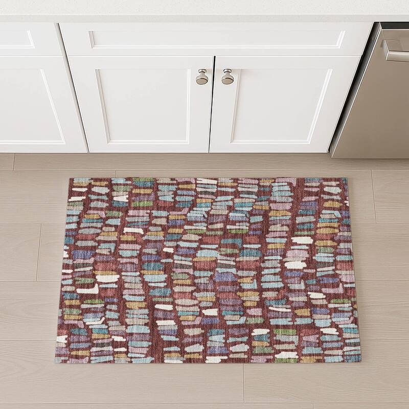 Machine Washable Indoor/ Outdoor Modern Mosaic Chantille Rug