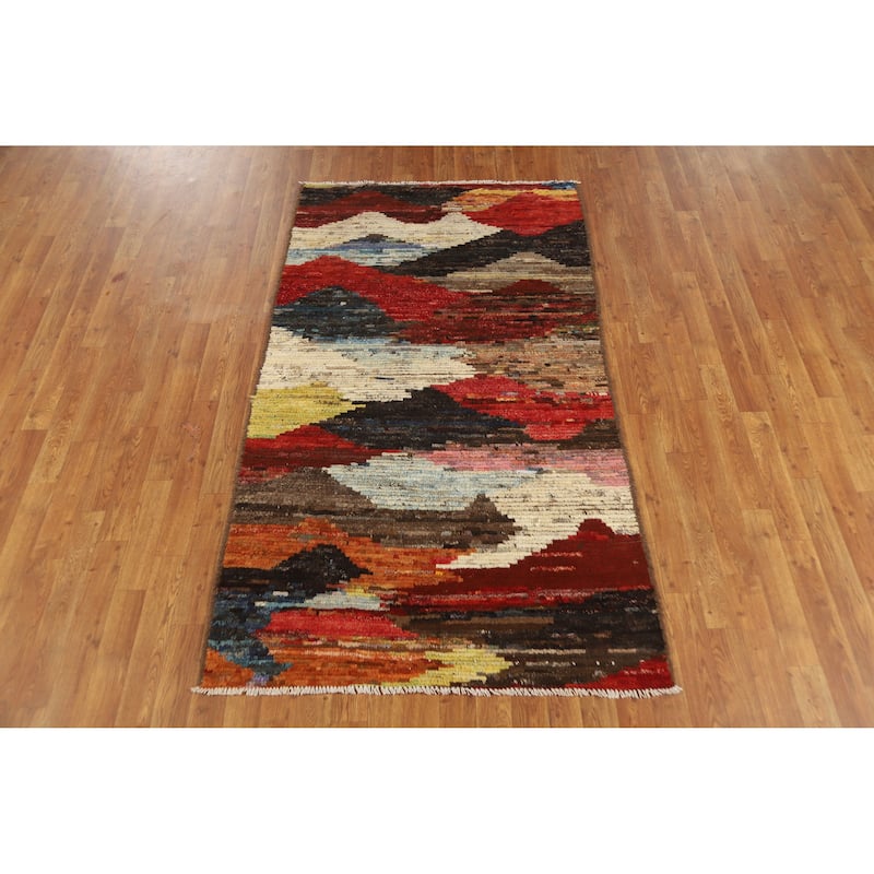 Abstract Moroccan Oriental Rug Handmade Modern Tribal Wool Carpet - 3'8" x 6'9"