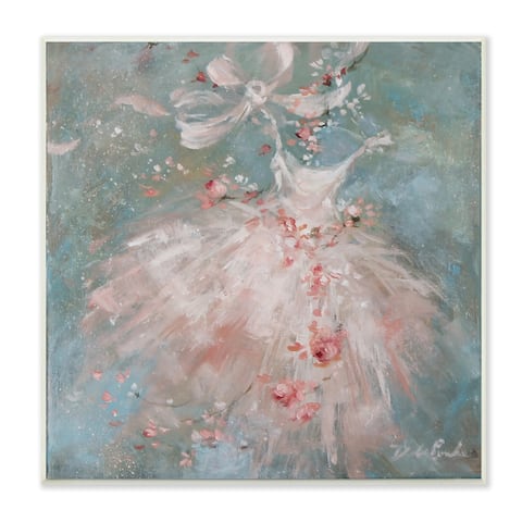 Stupell Industries Abstract Pink Country Dress Dancing Farmhouse Florals Wood Wall Art
