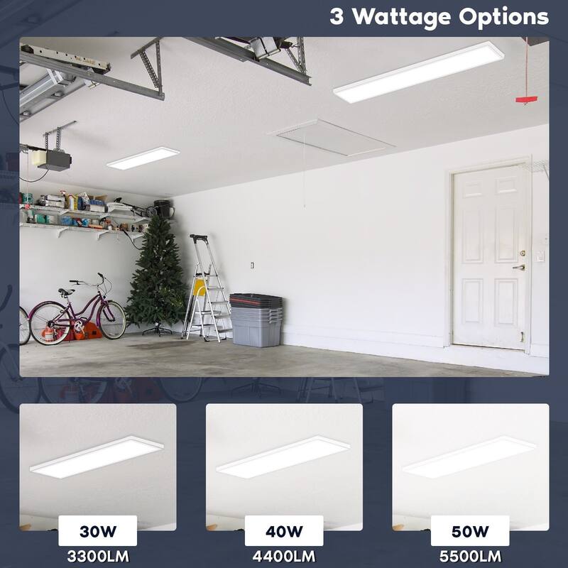 LUXRITE 1x4 FT. Slim Surface Mount Panel Light 5CCT Dimmable 3300/4400/5500 Lumens 30/40/50W Edge Lit 2 Pack