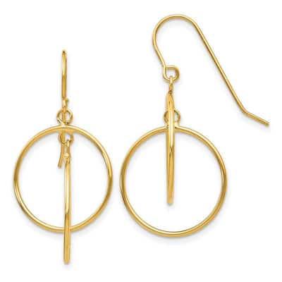 Curata 14k Yellow Gold 33x17mm Polished Circles Long Drop Dangle Hook Earrings