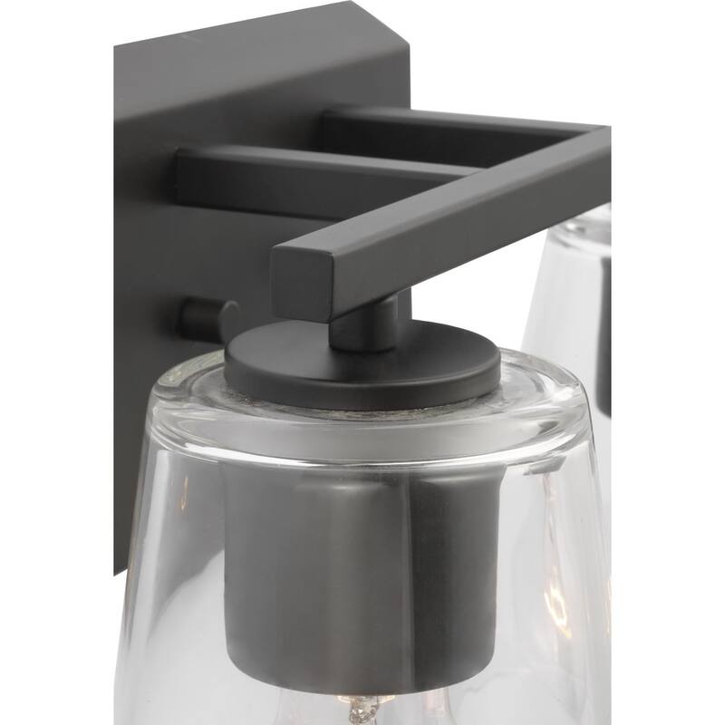 Vertex Collection Two-Light Matte Black Clear Glass Contemporary Bath Light - 12.87 in x 6.25 in x 7.5 in