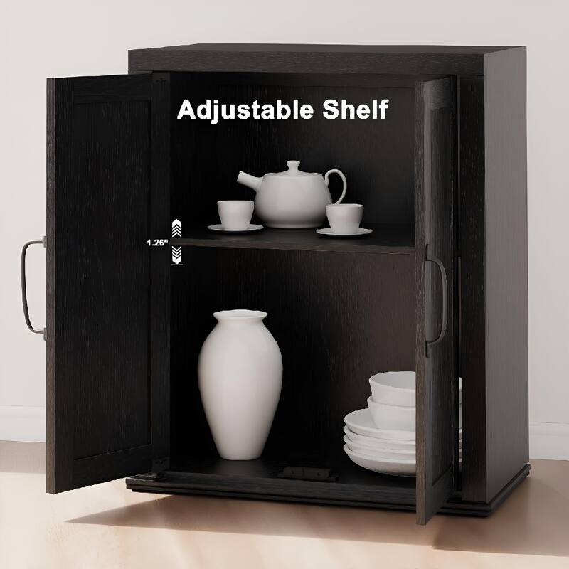 Book Shelf with Door, 5 Tier Wooden Book Case with Storage, 68.7"