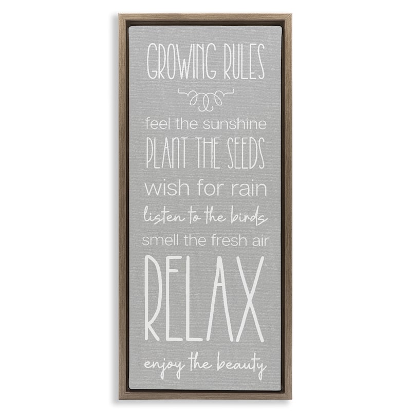 Stupell Rustic Gardening Rules Framed Floater Canvas Wall Art Design By Lil' Rue - 11 x 25 - Brown