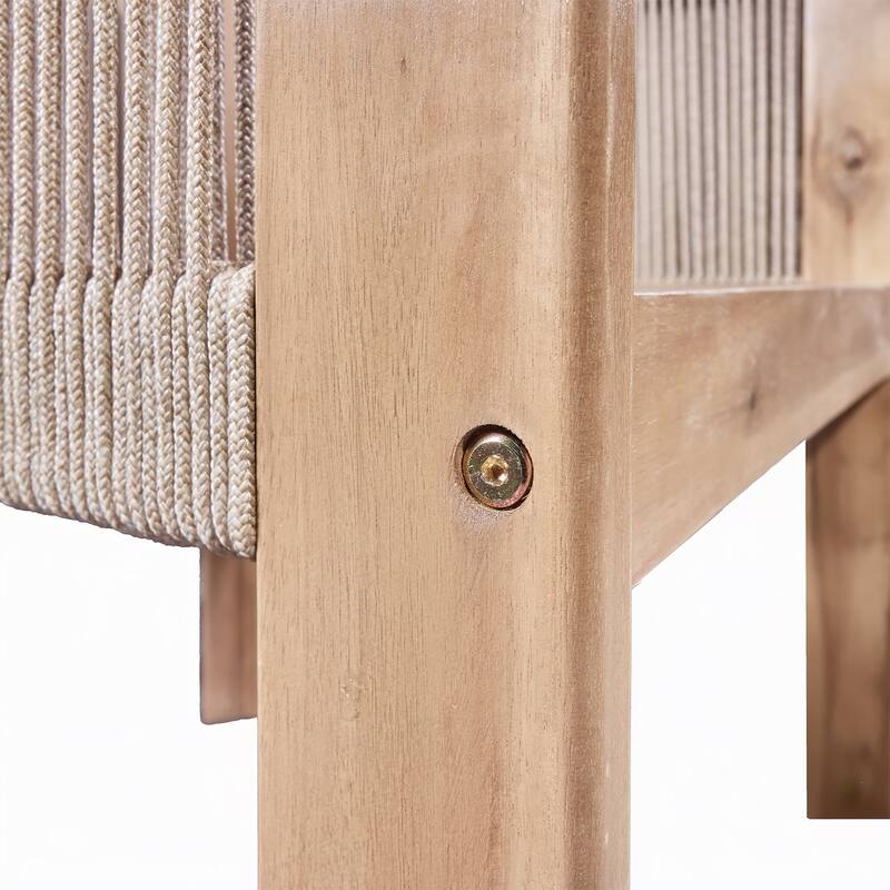 Christopher Knight Home - Outdoor Wooden Conversation Set with Rope Dining Chairs and MGO Accent Table (3-Piece Set)