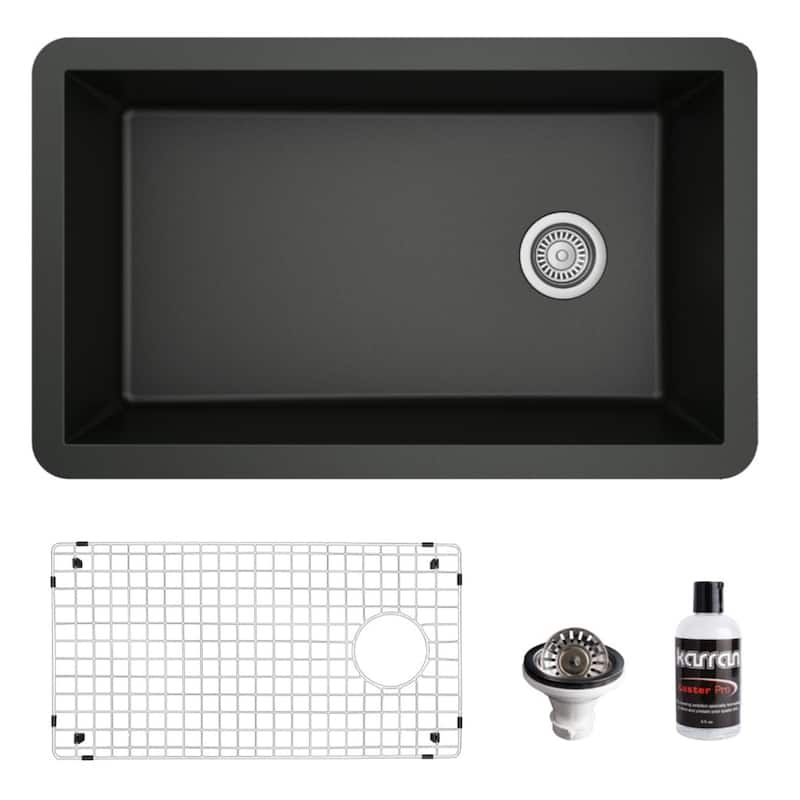 Karran Undermount Quartz 32 in. Single Bowl Kitchen Sink Kit - Black