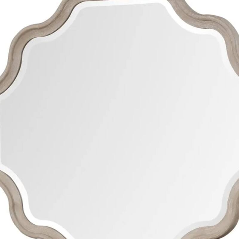 Fea Dresser Mirror, Natural Oak Brown Solid Wood, Scallop Edges, 40x47 - Natural Oak Brown