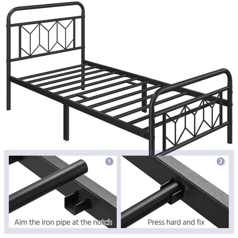 Yaheetech Metal Bed Frame with Diamond Pattern Headboard