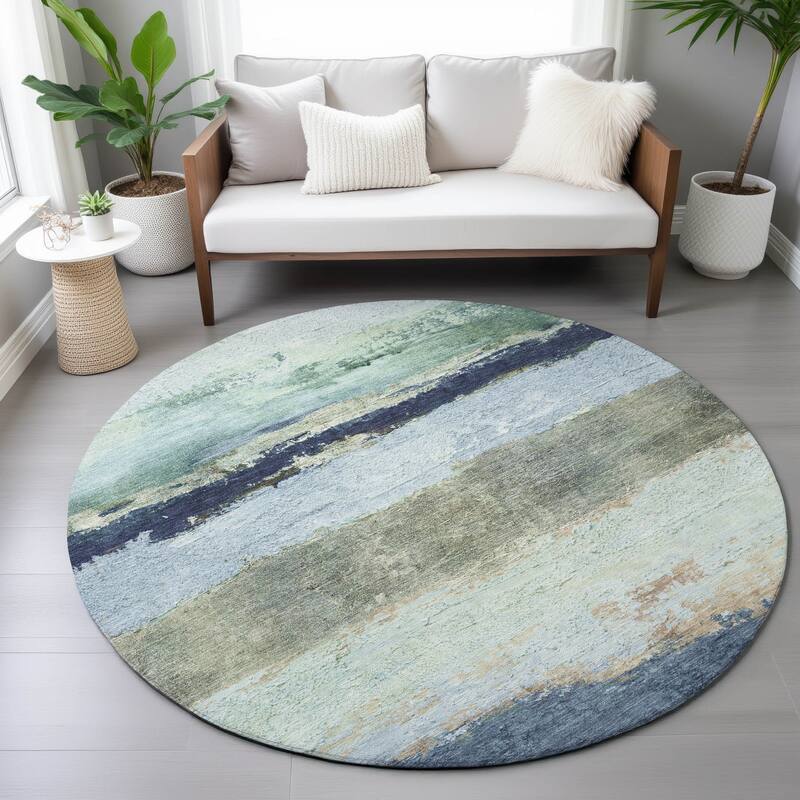 Machine Washable Indoor/Outdoor Watercolor Ombre Chantille Rug