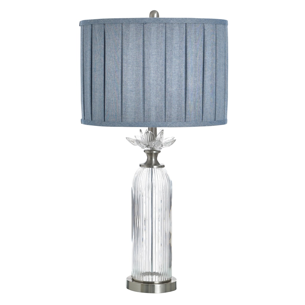 StyleCraft Glass Table Lamp - Lotus Silver - Blue Shade