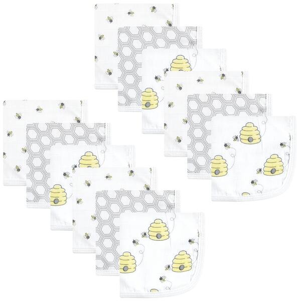 slide 1 of 1, Hudson Baby Unisex Baby Cotton Muslin Washcloths, Bees, One Size - Bees - One Size