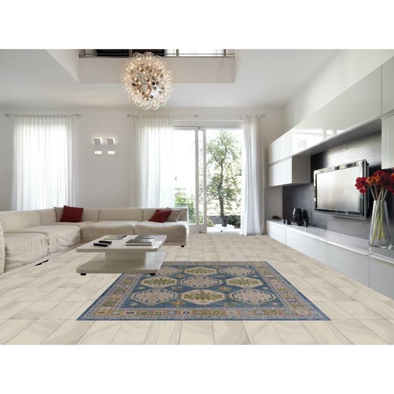 Hand Knotted Oriental 100% Wool Carpet Transitional Geometric Navy Blue & Blues Oushak Area Rug - 10' 10'' X 8' 3''