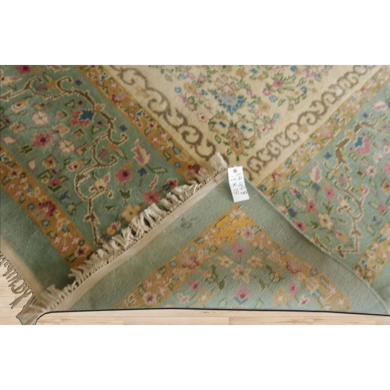 12x15 Hand Knotted Silk Sea Foam Plush Pile Kerman Traditional Rug - 12' x 15'